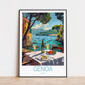 Póster de viaje de Génova, Italia, arte mural de Italia, impresión de Génova, Italia, póster de viaje personalizado, decoración del hogar, regalos de boda, regalo de cumpleaños