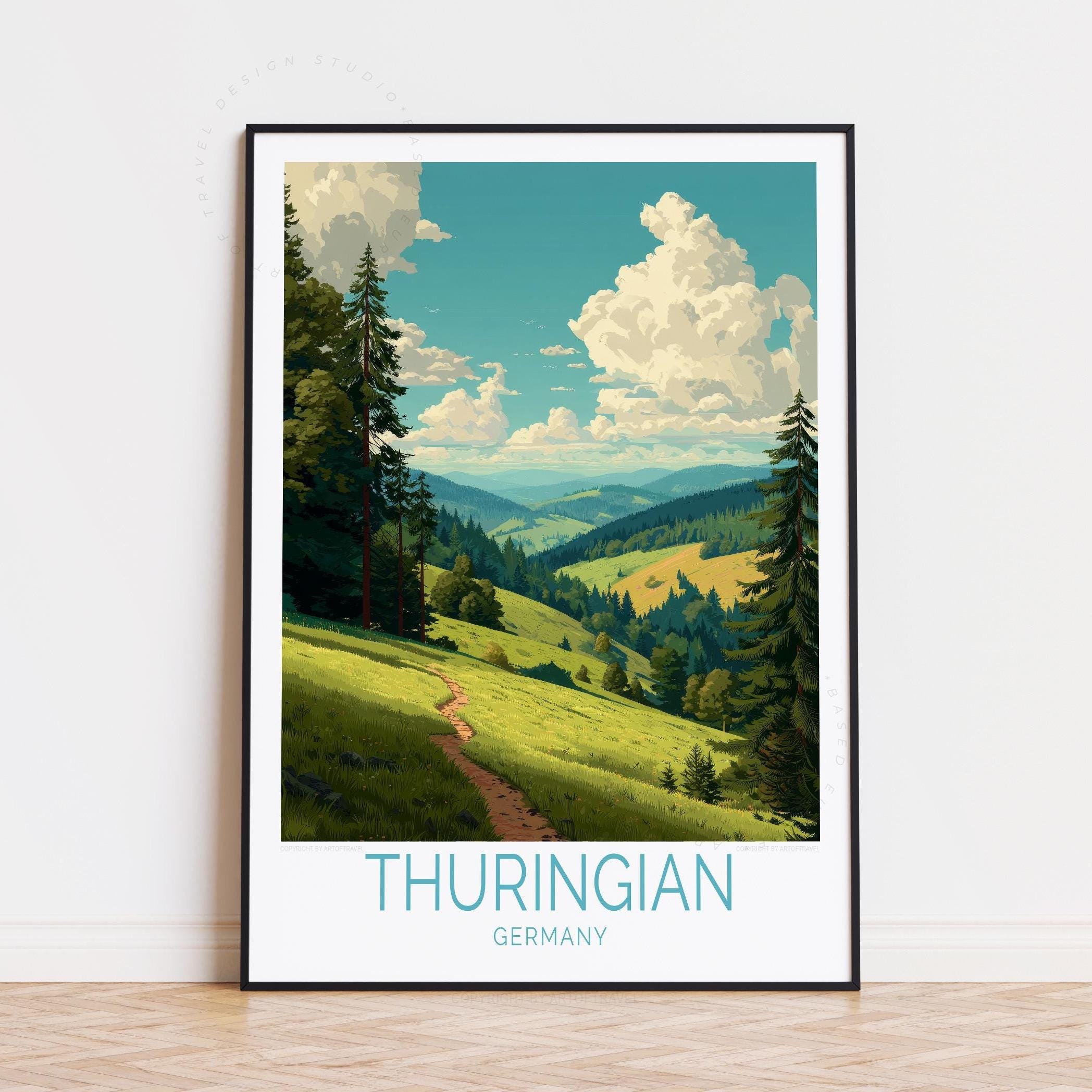 テューリンゲンの森のドイツ旅行ポスター、ドイツの壁アート