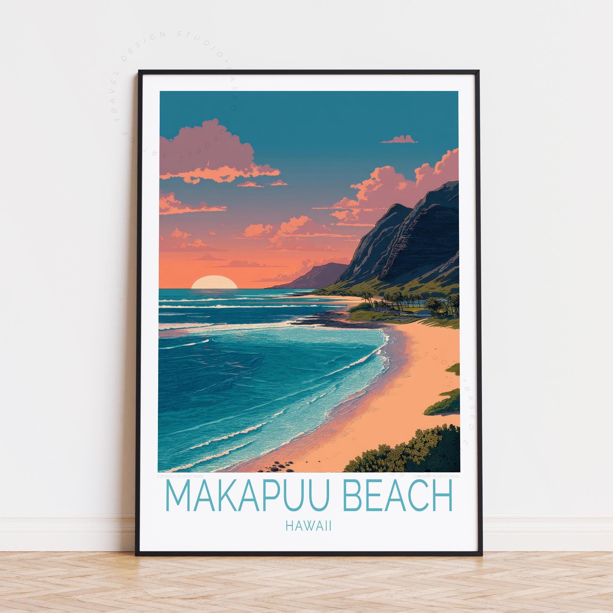 Makapuu Beach Park Travel Poster, Hawaii Wall Art, Makapuu Beach