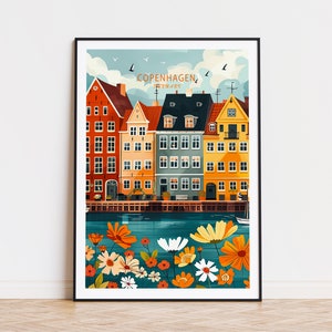 Reisposter Kopenhagen, kunst aan de muur Denemarken Kopenhagen, muurdecoratie stad Denemarken, woondecoratie, huwelijkscadeau, gepersonaliseerde cadeaus