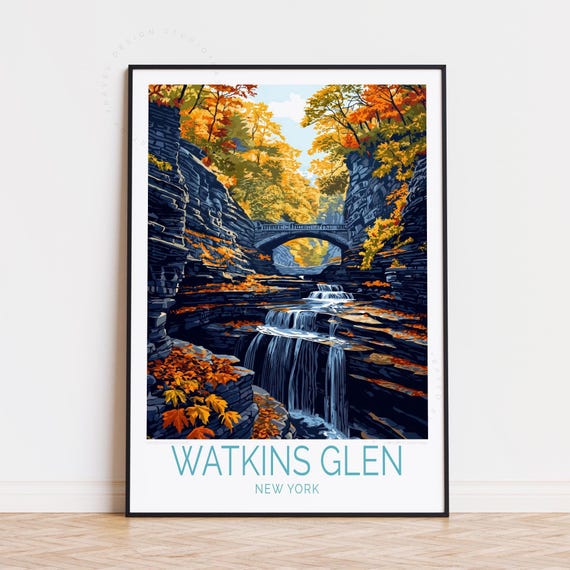 Watkins Glen New York Travel Poster, New York Wall Art, Watkins