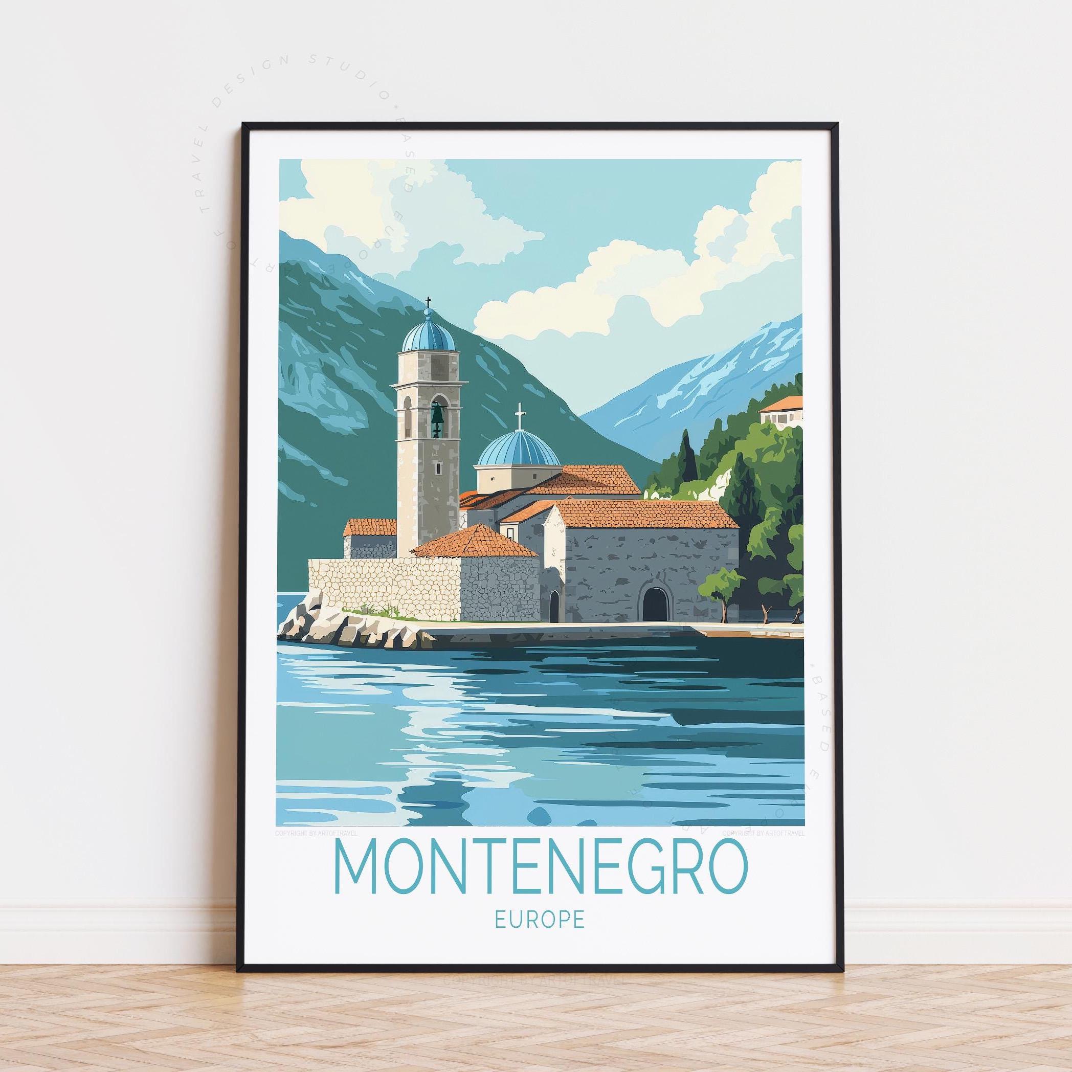 Montenegro Europe Travel Poster, Europe Wall Art, Montenegro Balkans Print, Birthday Gifts, Home Decor, Wedding Present