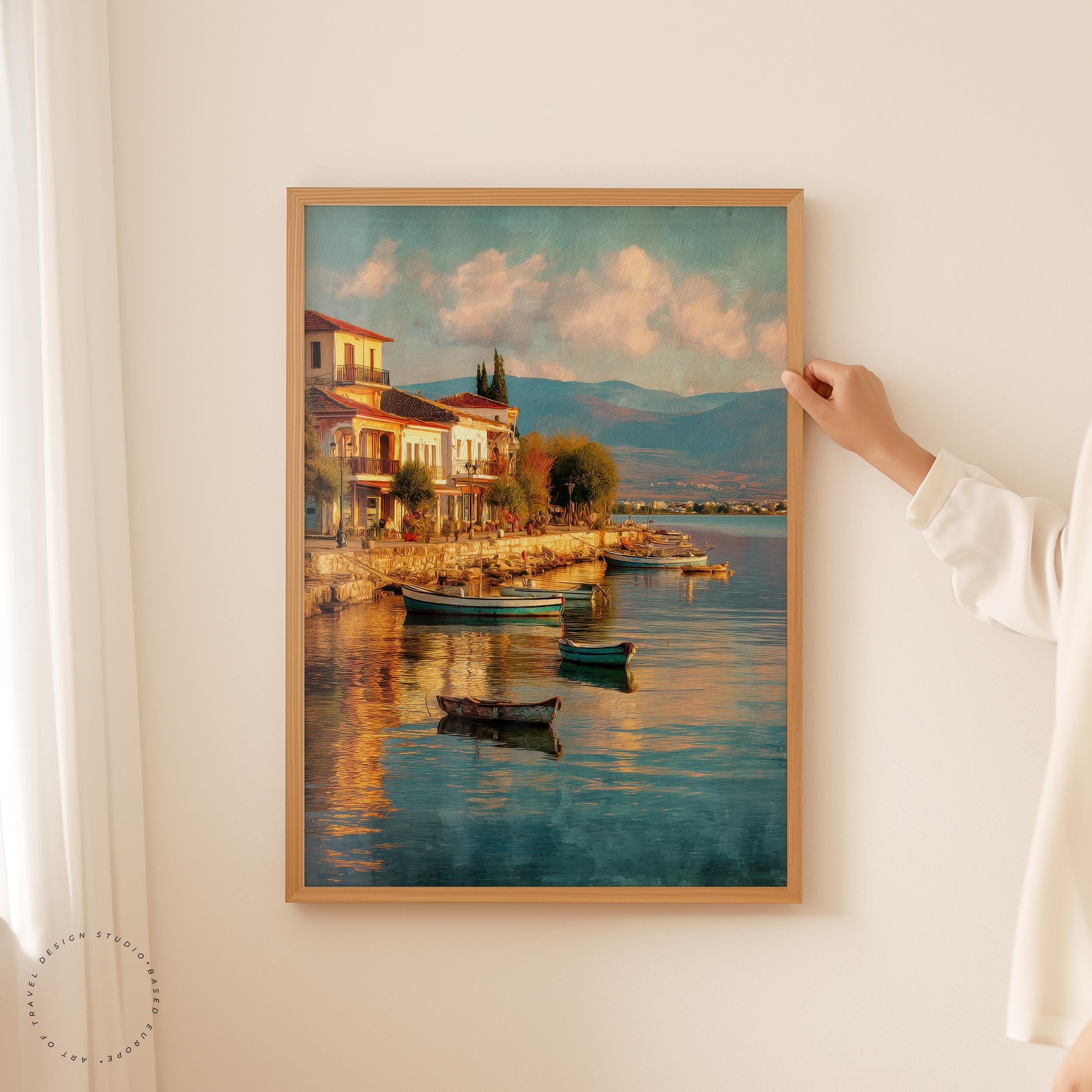 Ioannina Greece Oil Painting Travel Poster Print – Lake Pamvotida
