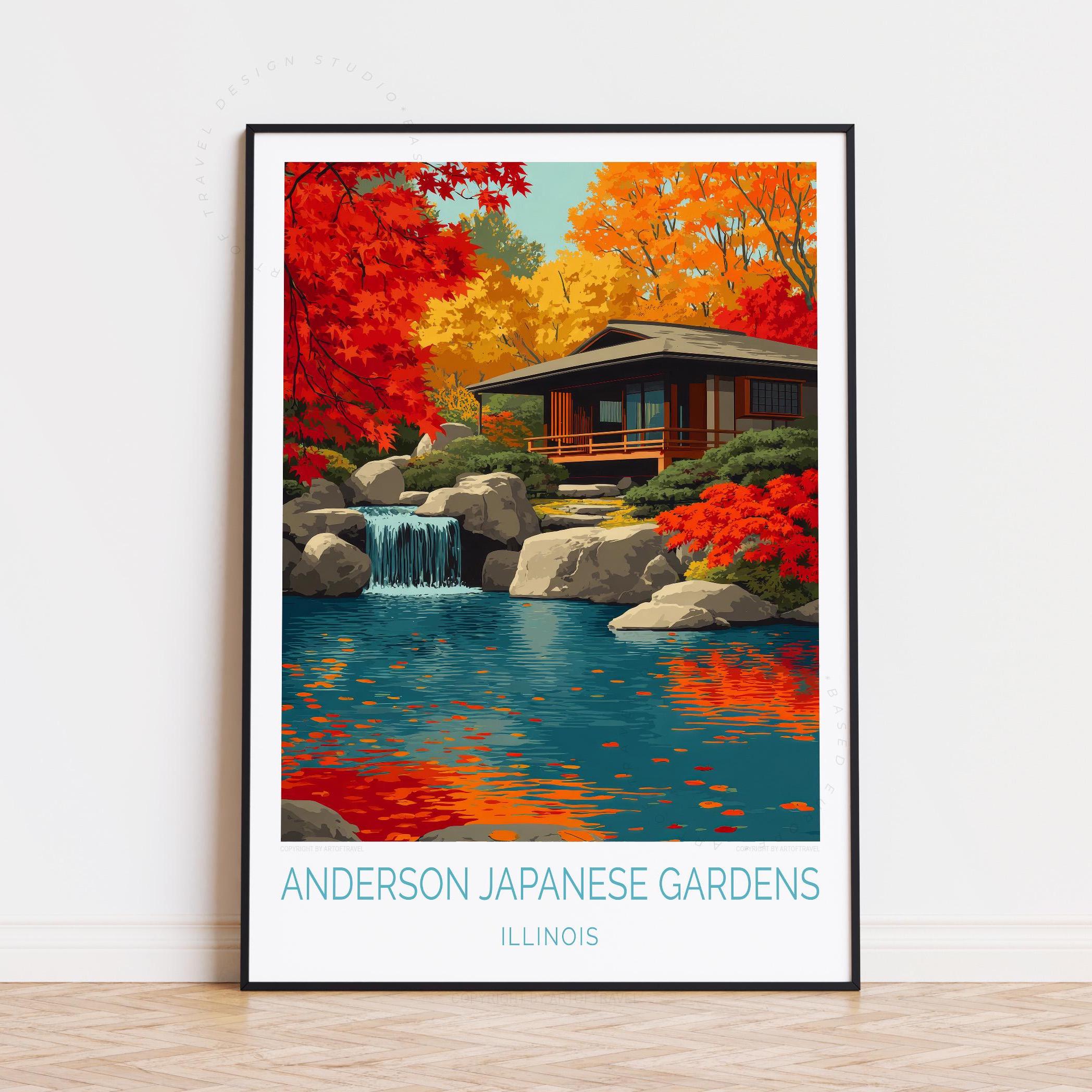 Anderson Japanese Gardens Travel Poster, Illinois Wall Art