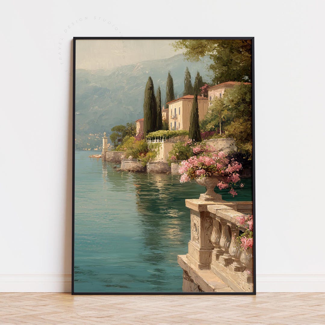 Lake Como Italy Oil Painting Poster | Elegant Lakeside Travel Wall Art ...