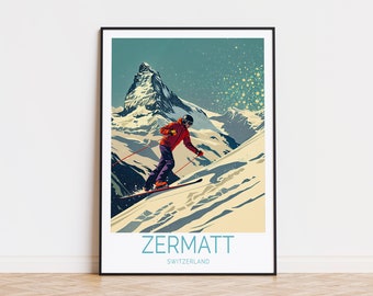 Zermatt Travel Print, Switzerland Zermatt Winter Wall Art, Zermatt Custom Travel Poster, Home Decor, Birthday Gifts, Wedding Gifts