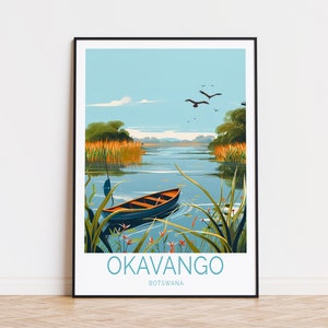 Póster de viaje del delta del Okavango, arte mural del delta del Okavango, impresión vintage de la ciudad de Botsuana, Botsuana Okavango, regalos de cumpleaños