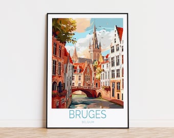 Bruges Belgium Travel Poster, Belgium Wall Art, Dijver Channel Poster, Custom Travel Poster, Birthday Present, Wedding Gifts