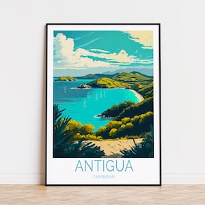 Póster de viaje de Antigua, arte mural del Caribe, póster de viaje, decoración de pared del Caribe de Antigua, regalos de cumpleaños, regalos personalizados