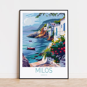 Milos Greece Travel Poster, Greece City Print, Santorini Milos Wall Art, Milos Coast Print, Birthday Gifts, Wedding Present, Home Decor