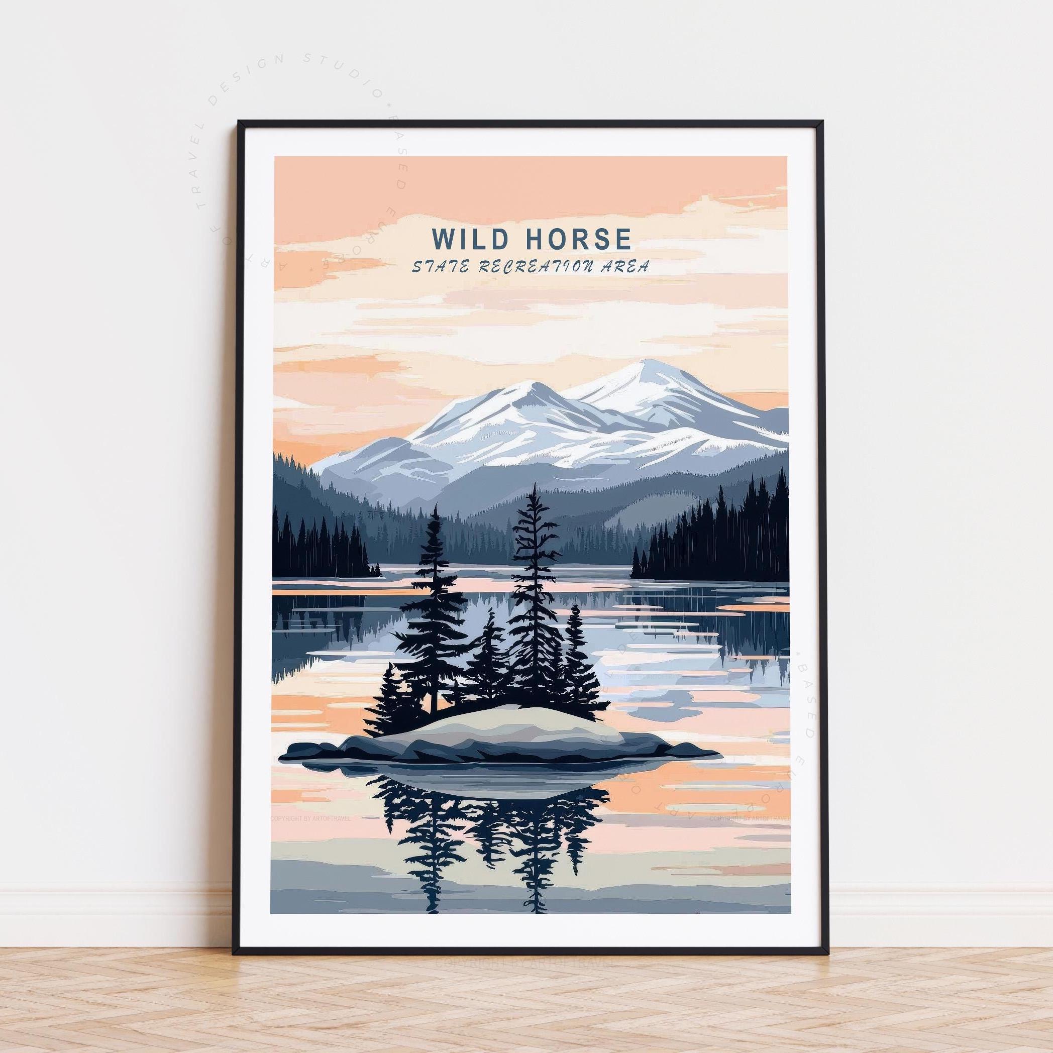 Wild Horse Travel Poster, Nevada Wall Art, Wild Horse State