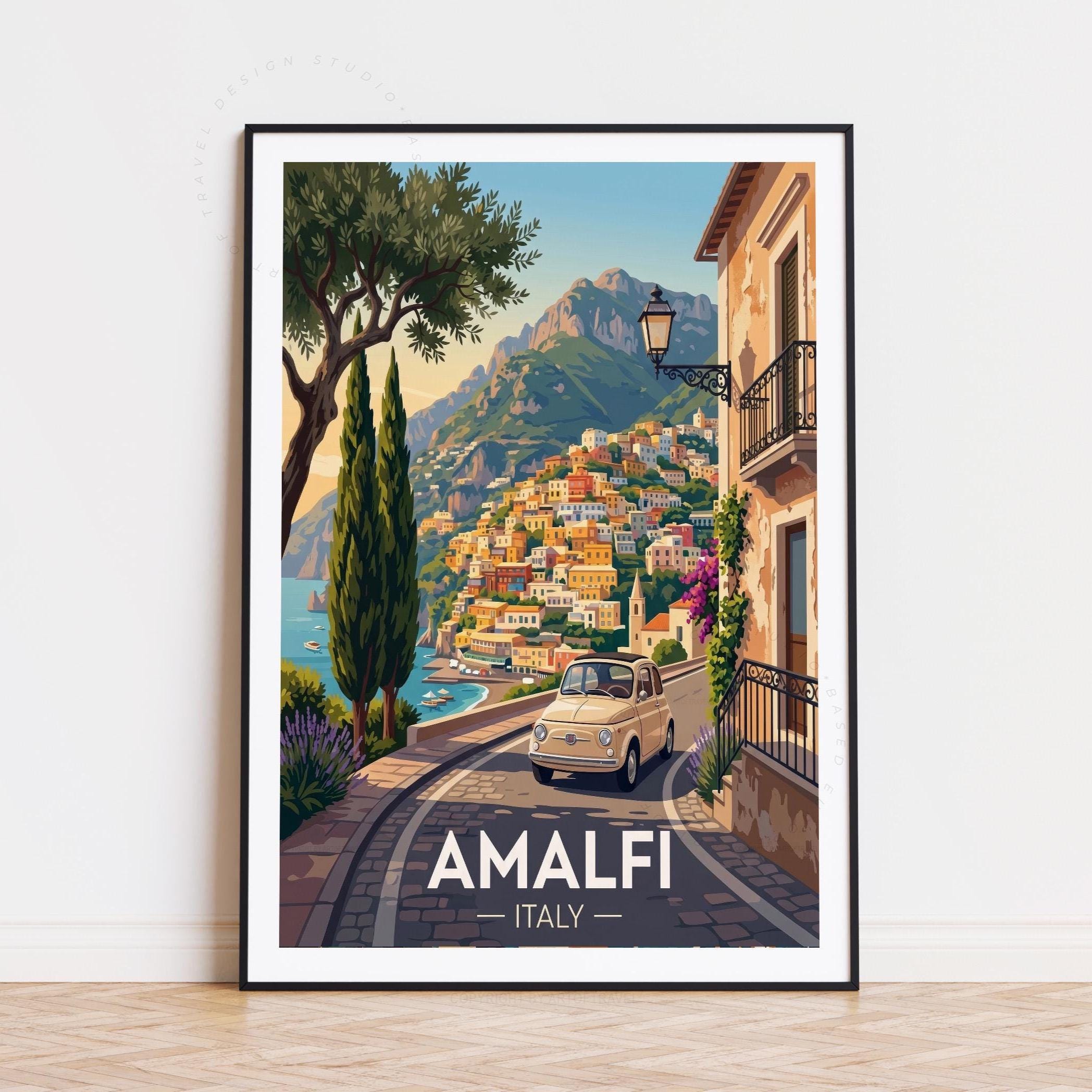 Amalfi Italy Travel Poster | Amalfi Coast Vintage Style Art Print - Etsy