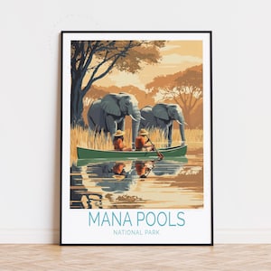 Affiche de voyage Mana Pools Zimbabwe, art mural Zimbabwe, impression parc national de Mana Pools, décoration d'intérieur, affiche de voyage personnalisée, cadeaux d'anniversaire