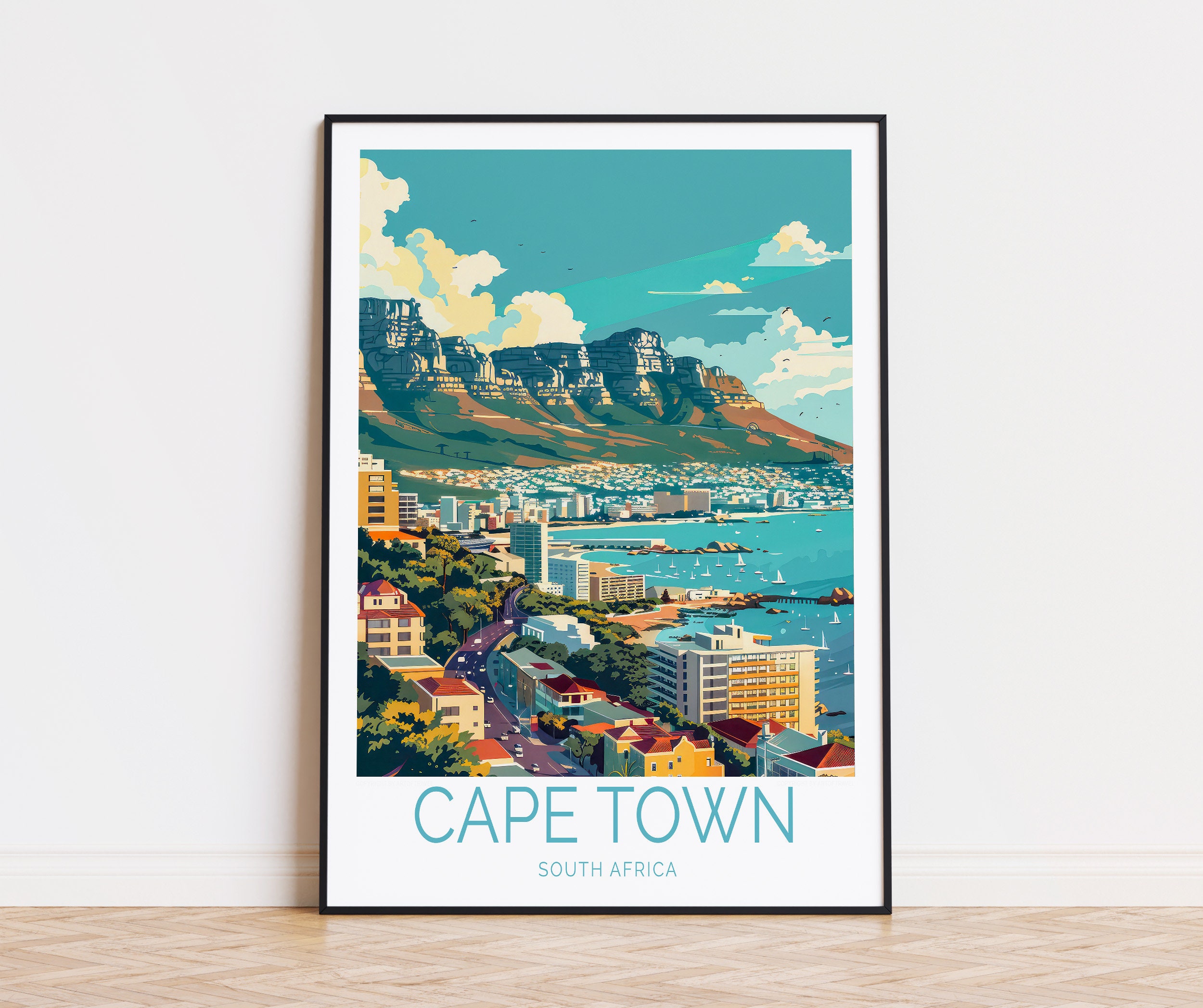Poster de voyage au Cap, Afrique du Sud art mural Le Cap, affiche de voyage personnalisée, décoration d'intérieur, cadeau de mariage, cadeaux d'anniversaire