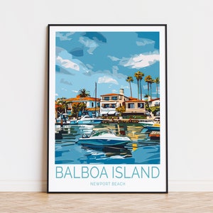 Balboa Island Travel Poster, Newport Beach Wall Art, Balboa Island Newport Beach Print, Travel Home Decor, Wedding Present