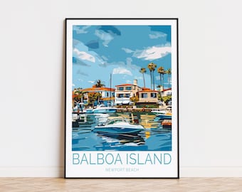 Balboa Island Travel Poster, Newport Beach Wall Art, Balboa Island Newport Beach Print, Travel Home Decor, Wedding Present