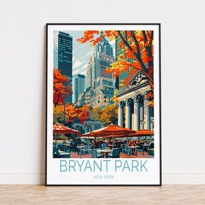 Pôster do Bryant Park, Arte de parede da cidade de Nova York, Pôster de viagem do Bryant Park em Nova York, Decoração para casa, Presente personalizado, Presentes de casamento