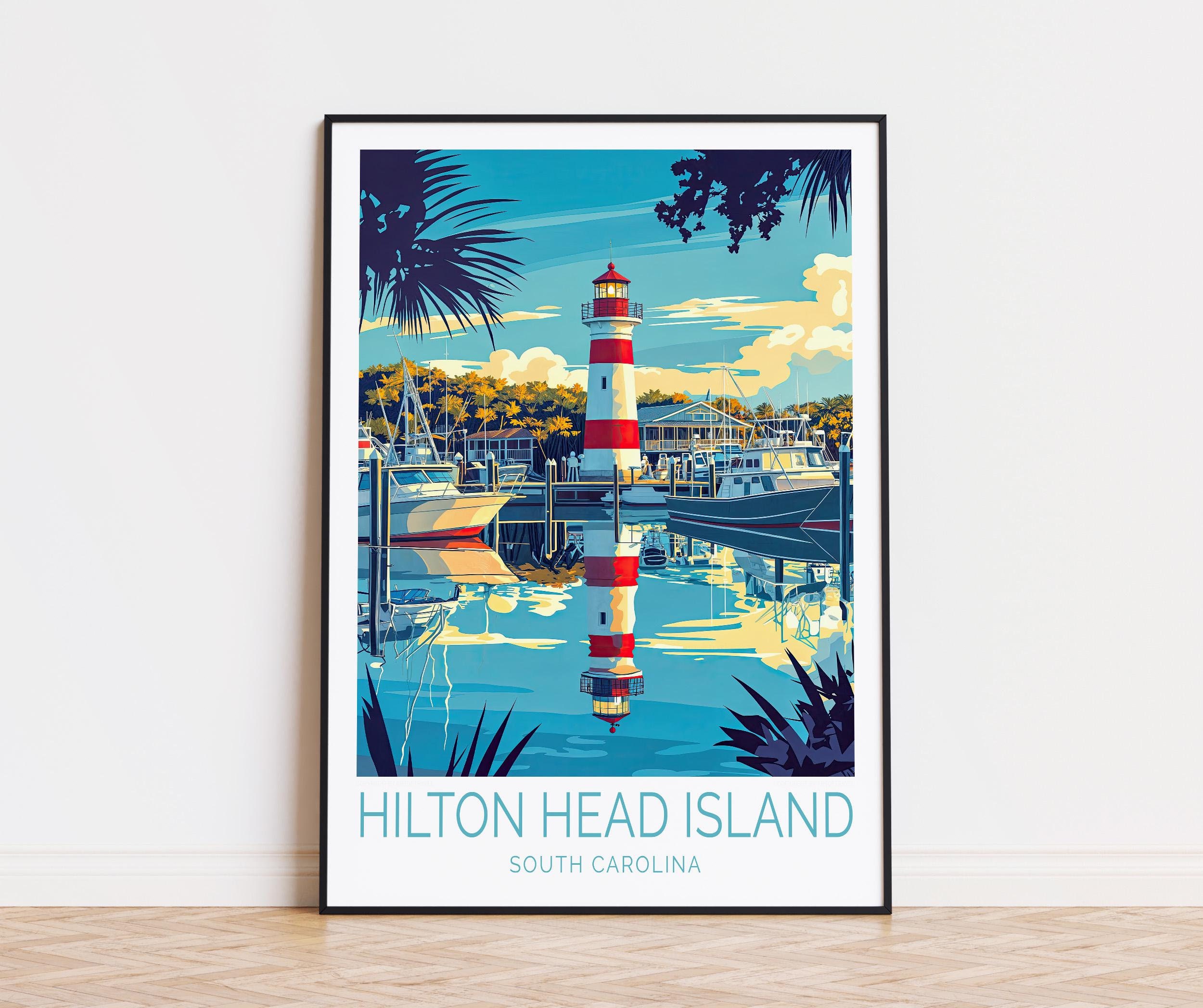 Affiche de voyage sur l'île de Hilton Head, art mural en Caroline du Sud, impression sur l'île de Hilton Head, décoration de voyage, cadeaux de Noël