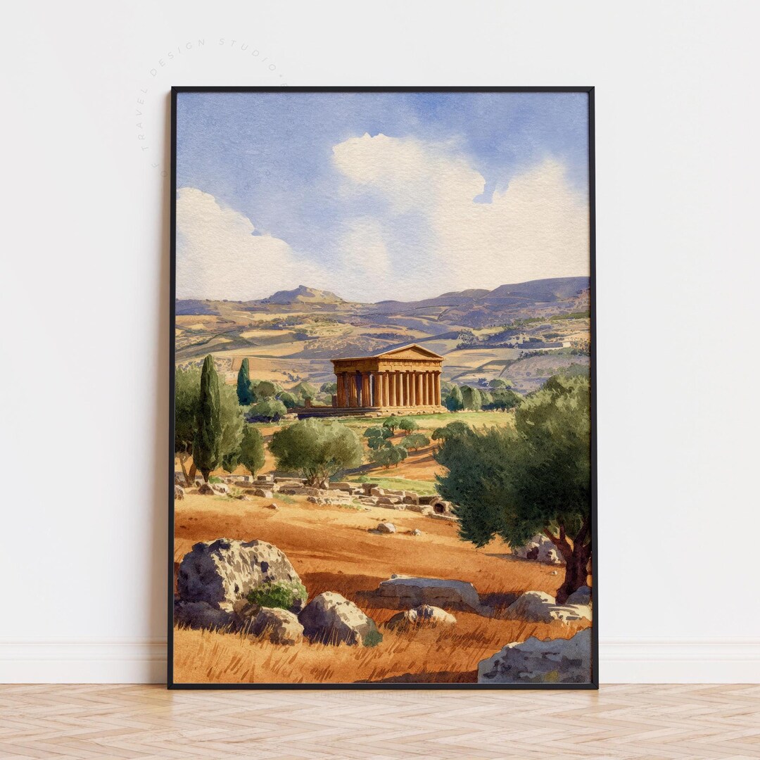 agrigento-sicily-watercolor-travel-poster-valley-of-the-temples-wall