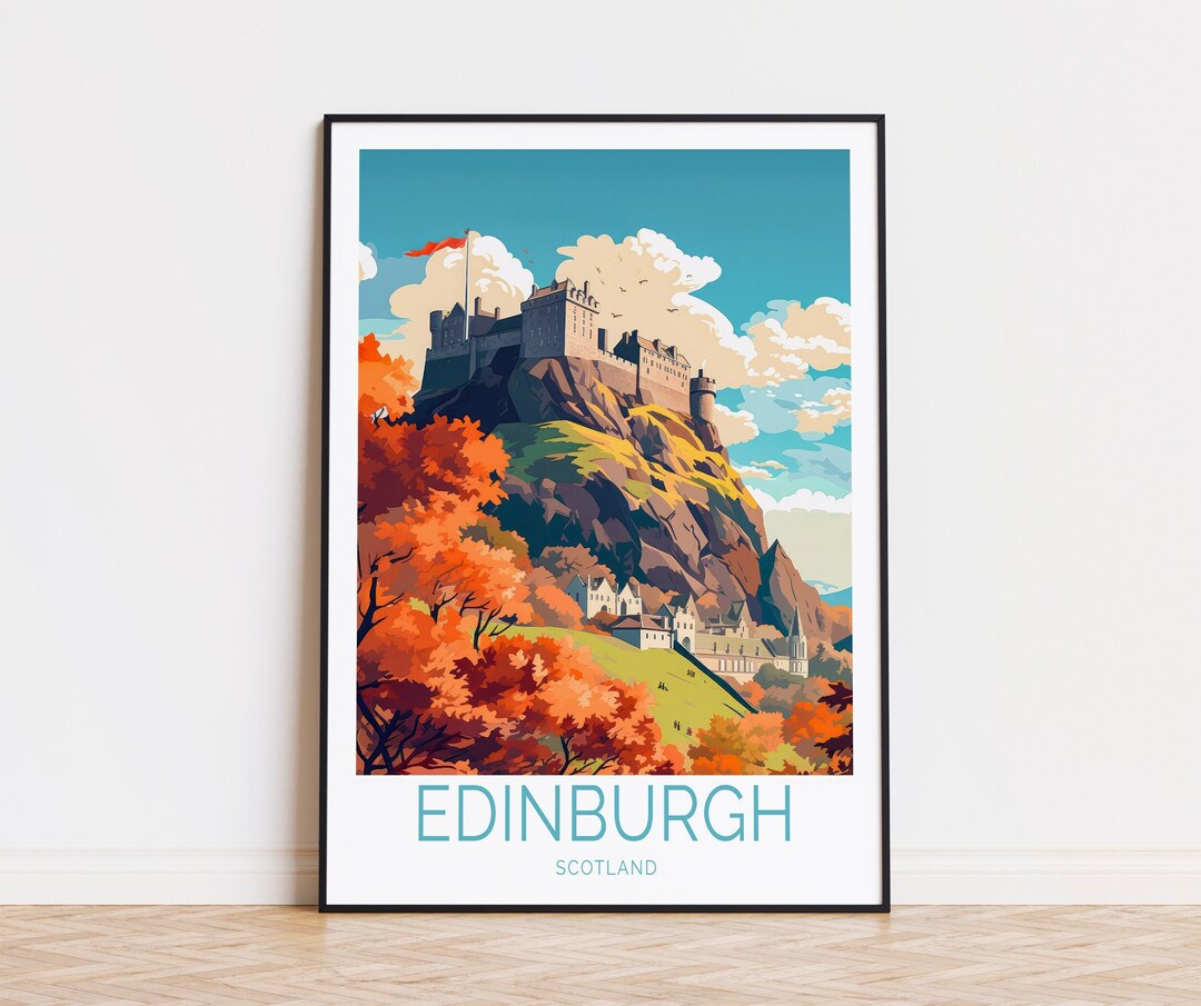 Edinburgh Travel Poster, Scotland Wall Art, Edinburg Castle Print, Home