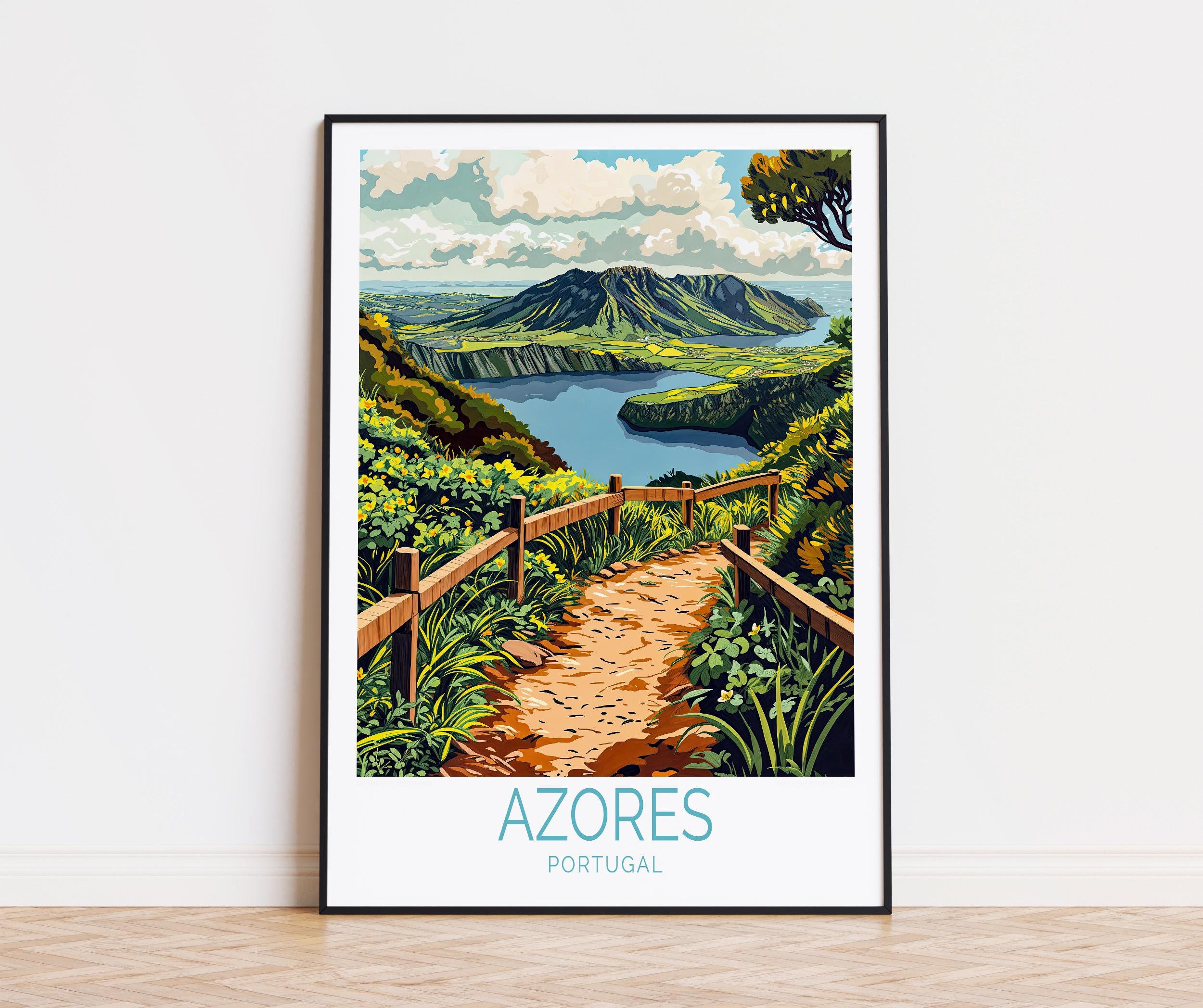 Azores Portugal Travel Poster, Portugal Wall Art, Azores Print, Travel Home Decor, Custom Travel Poster, Birthday Present