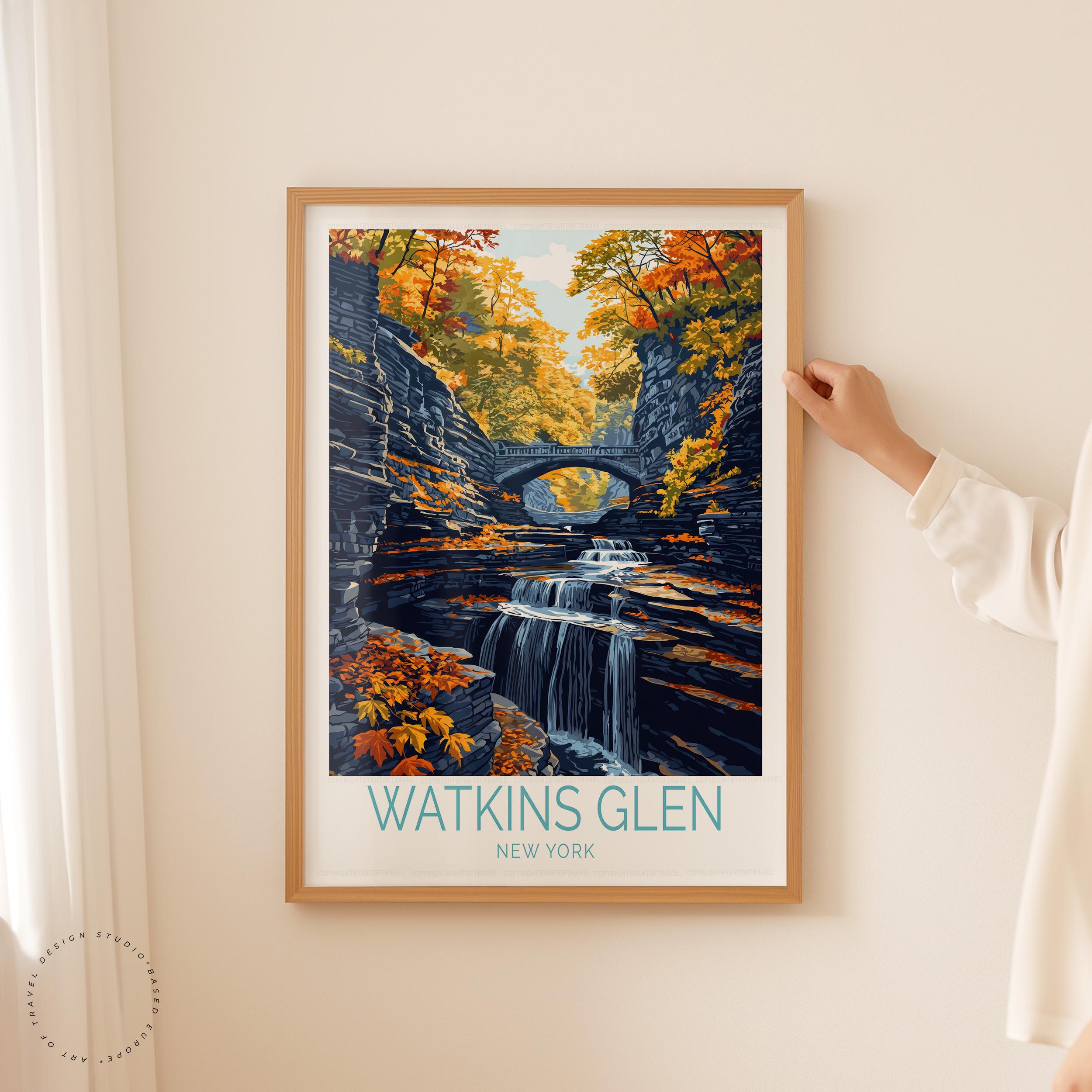Watkins Glen New York Travel Poster, New York Wall Art, Watkins