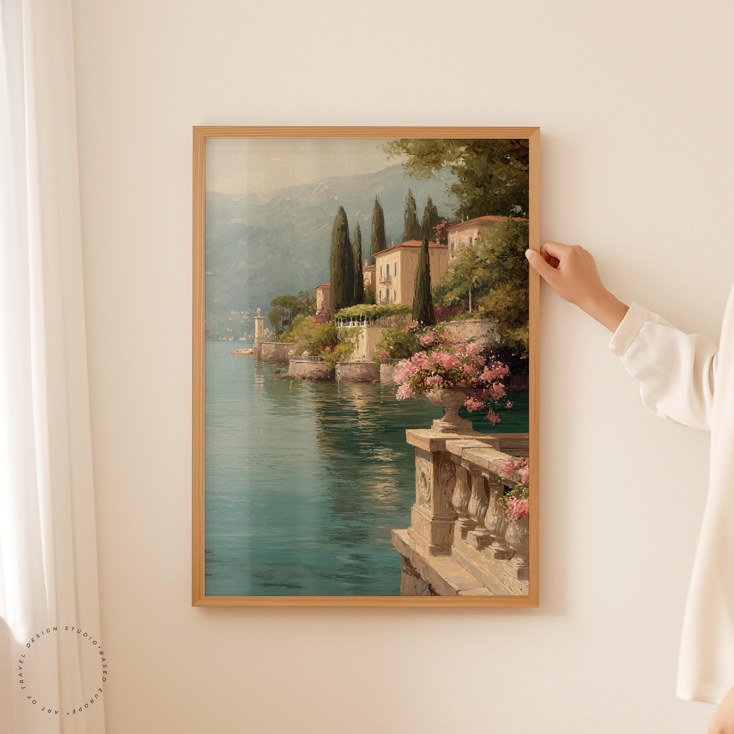 Lake Como Italy Oil Painting Poster | Elegant Lakeside Travel Wall Art ...
