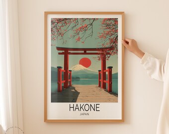 箱根日本ポスター - 富士山鳥居アート - Etsy 日本