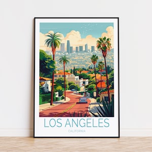 Póster de Los Ángeles, California, póster de viaje por la ciudad, arte mural de Los Ángeles, decoración de California, regalos personalizados, regalo de boda