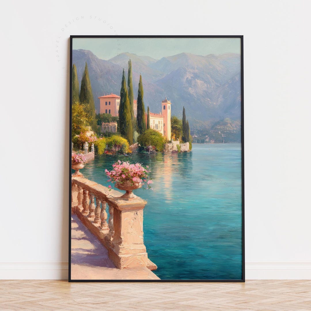 Lake Como Italy Oil Painting Poster | Classic Lakeside Travel Wall Art ...