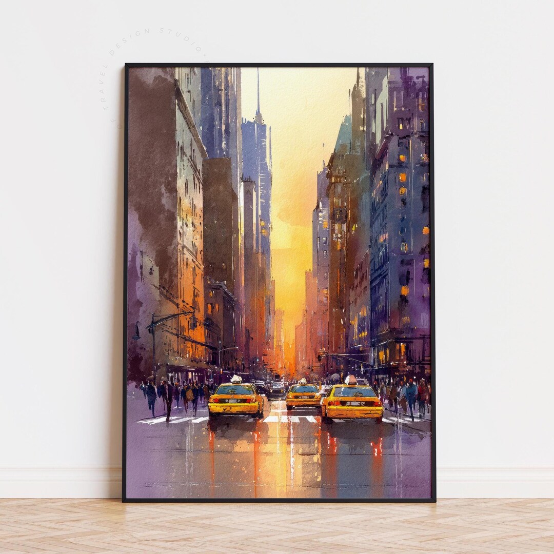 New York City Poster, Manhattan Street Art Print, Yellow Taxi