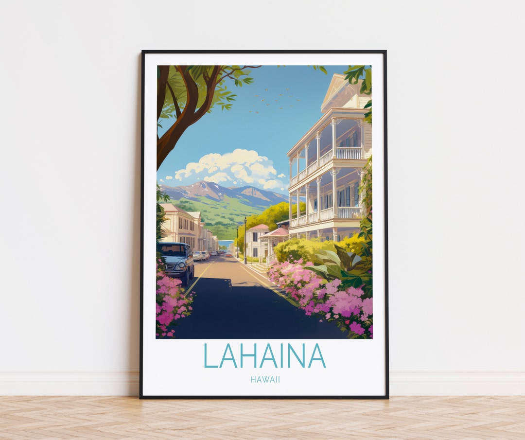 Lahaina Travel Poster, Lahaina Wall Art, Hawaii Lahaina Print, Wedding