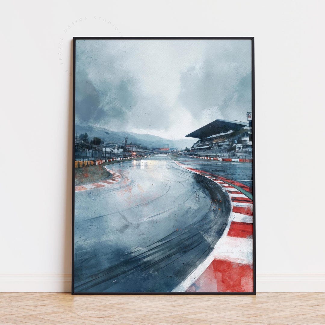 Watercolor Racing Track Motorsport Circuit, Watercolor Travel Poster, Rainy Race Track Motion ...