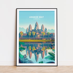 Póster de viaje de Angkor Wat, arte mural de Angkor Wat en Camboya, póster de viaje personalizado, decoración del hogar, regalos de cumpleaños, regalo de boda