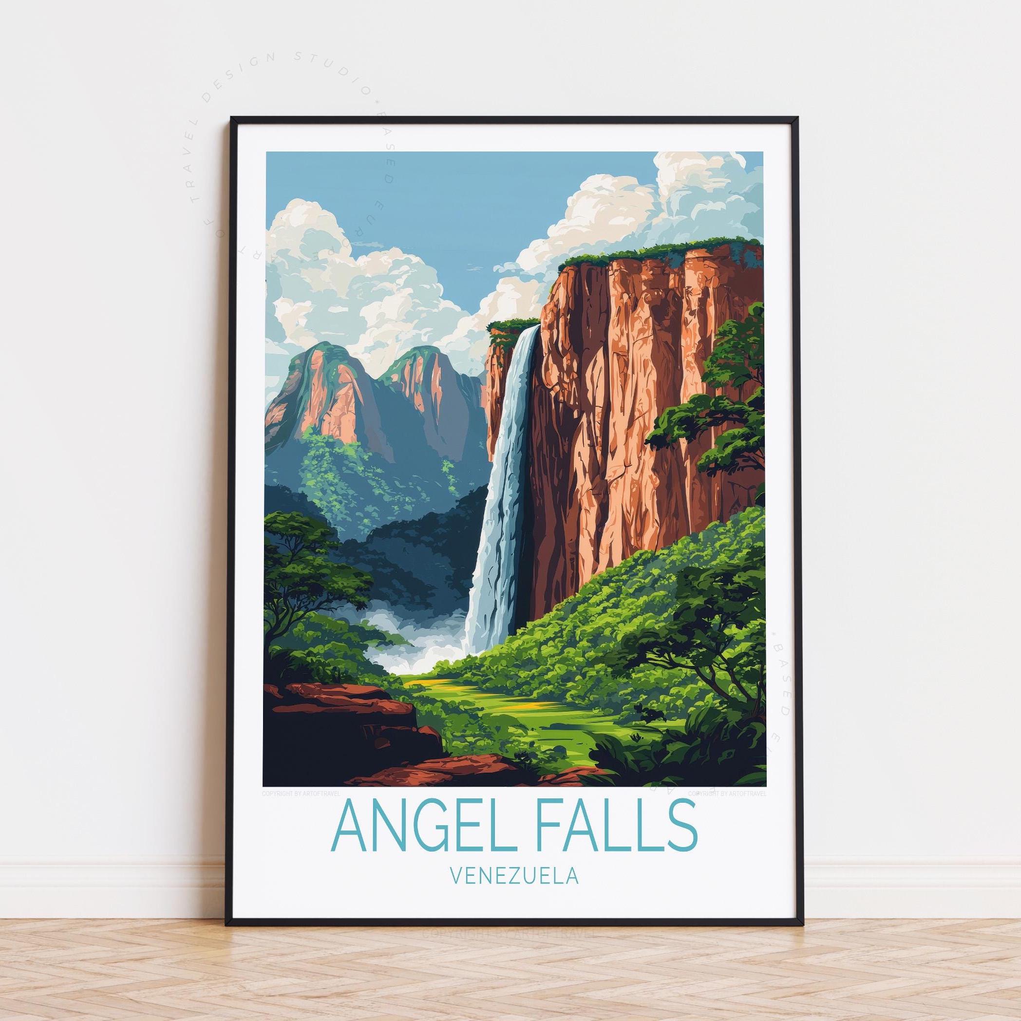 Angel Falls Venezuela Travel Poster, Venezuela Wall Art, Angel