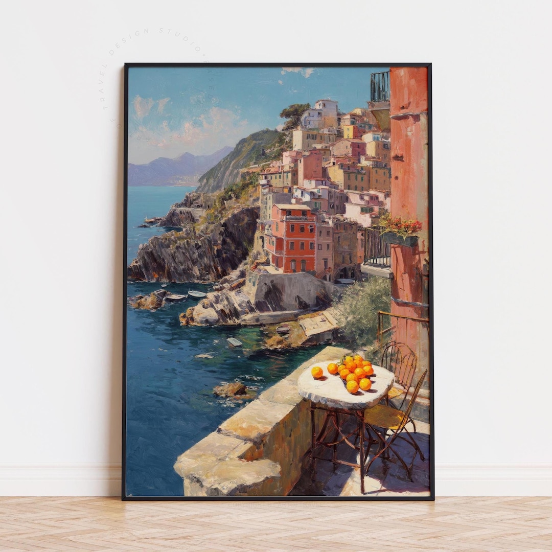 Cinque Terre Italy Oil Painting – Coastal Cliffside Village Wall Art ...