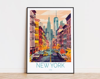 New York USA Travel Poster, New York Wall Art, USA Travel Print, New York City Wall Decor, Personalised Gifts, Birthday Gift