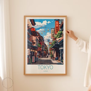May include: A colourful illustration of a street scene in Tokyo, Japan. The image features traditional Japanese architecture, lanterns, and street signs. The text "TOKYO" and "JAPAN" are printed at the bottom of the image.