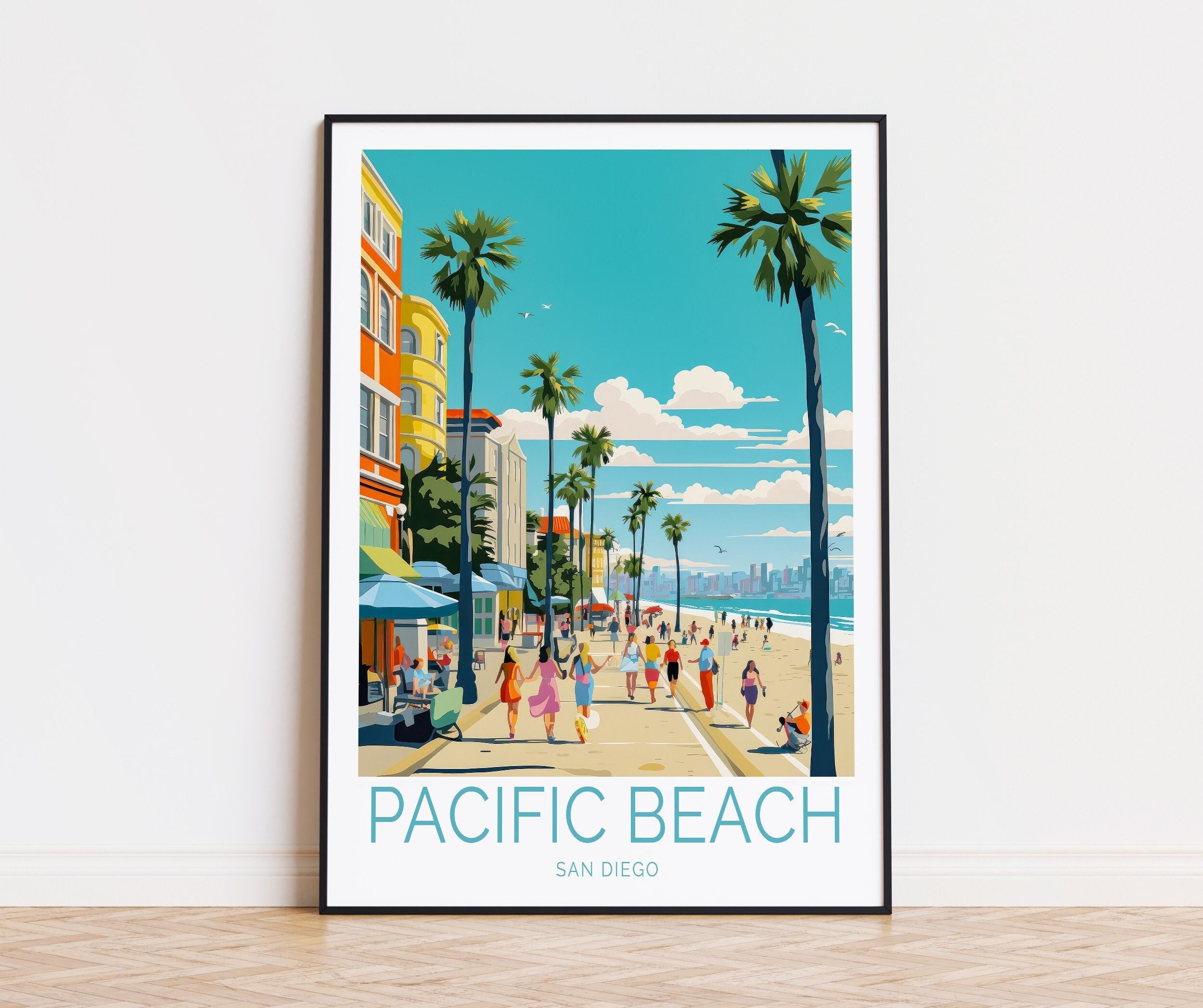 Pacific Beach Poster, San Diego Wall Art, Pacific Beach San Diego City Print, Birthday Gifts, Personalised Travel Poster