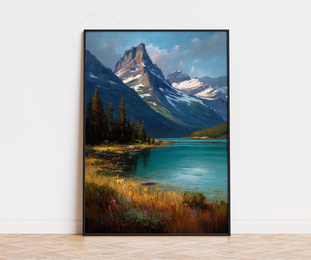Glacier National Park Oil Painting Poster | Montana Wall Art Print ...
