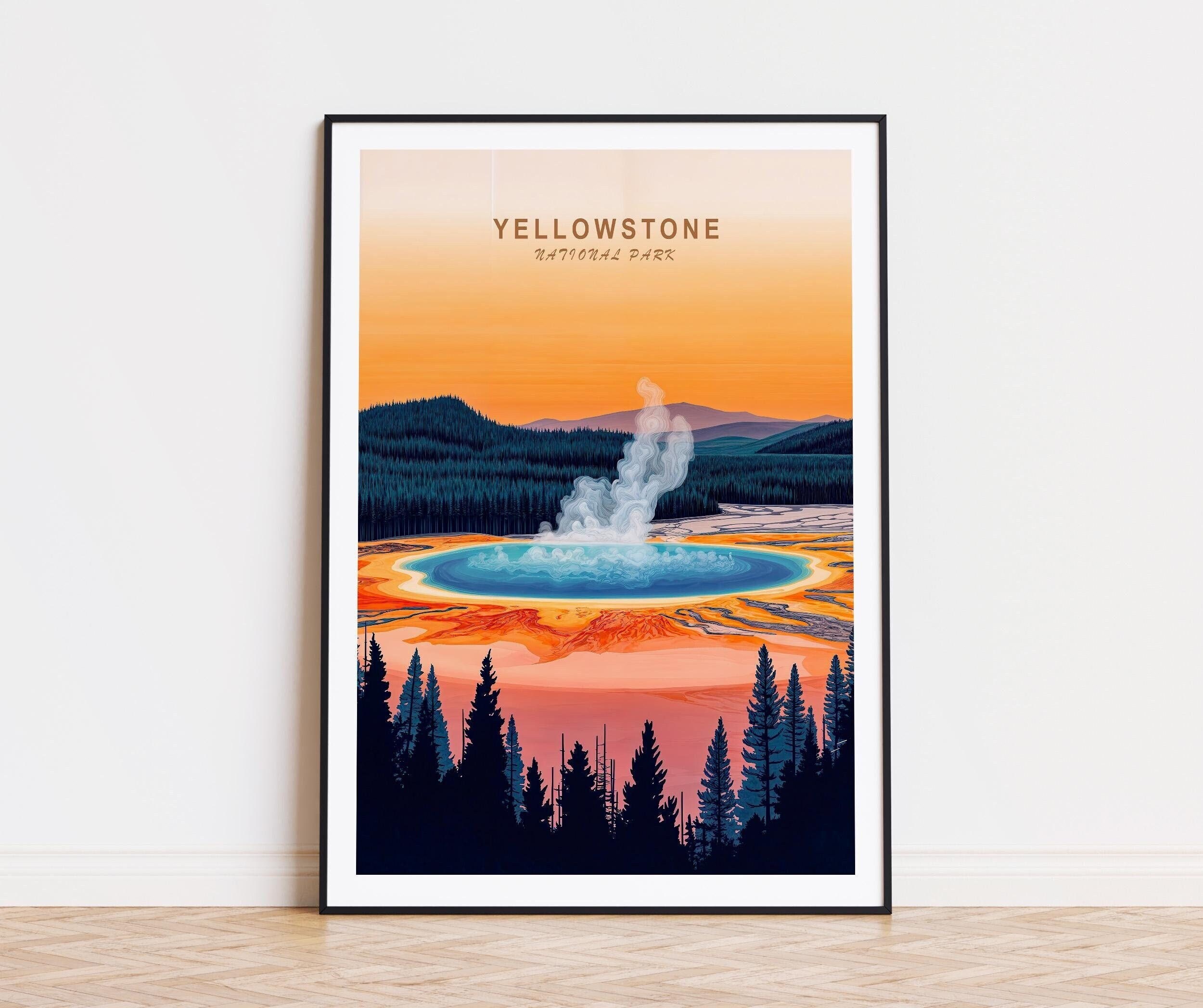 Yellowstone National Park Travel Poster, Yellowstone Wall Art, National Park Print, Home Decor, Birthday Gifts, Wedding Present