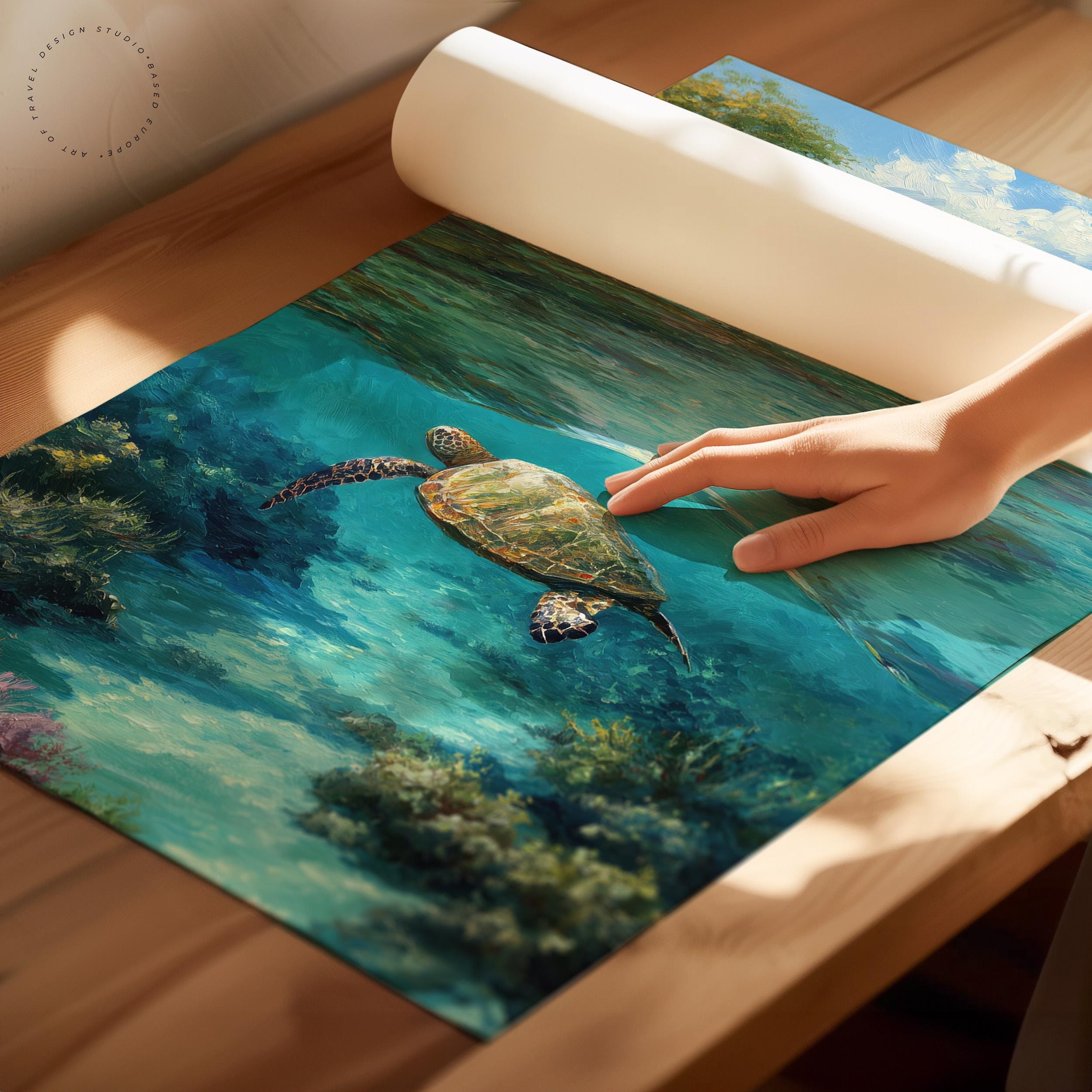 マウイ島 ハワイ 油絵ポスター | ウミガメ ウォールアートプリント