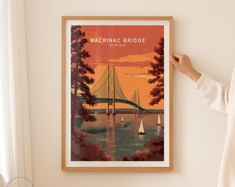 Mackinac Bridge Michigan Travel Poster, Michigan Wall Art