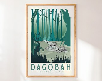 Dagobah, Star Wars Forest Moon of Dagobah, Retro Travel Poster, Star Wars Original Trilogy Prints, Yavin, Hoth, Kamino, Star Wars Wall Art