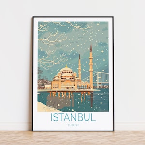 Istanbul Turkey City Travel Poster, Turkey Wall Art, Istanbul Turkey Winter Poster, Historical City Print, Wedding Present