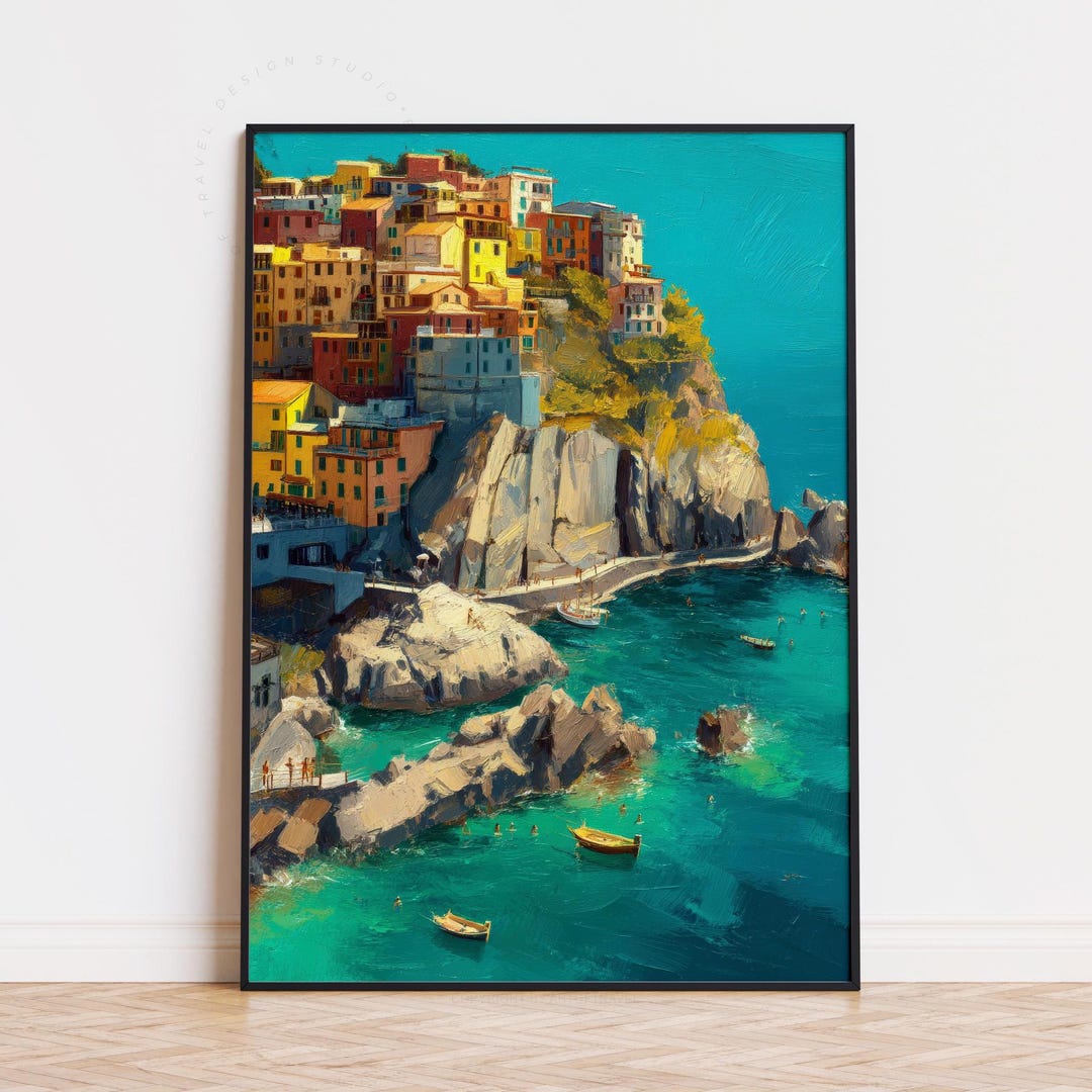 Cinque Terre Italy Oil Painting Poster | Coastal Village Wall Art Print ...