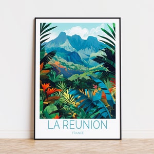 Impresión de viaje de La Reunión, arte mural de La Reunión en Francia, póster de la isla de La Reunión, póster de viaje al océano Índico, regalos personalizados