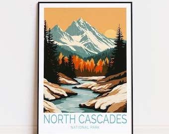 North Cascades Washington Travel Poster, Washington Wall Art, North Cascades National Park Print, Home Decor, Birthday Gifts