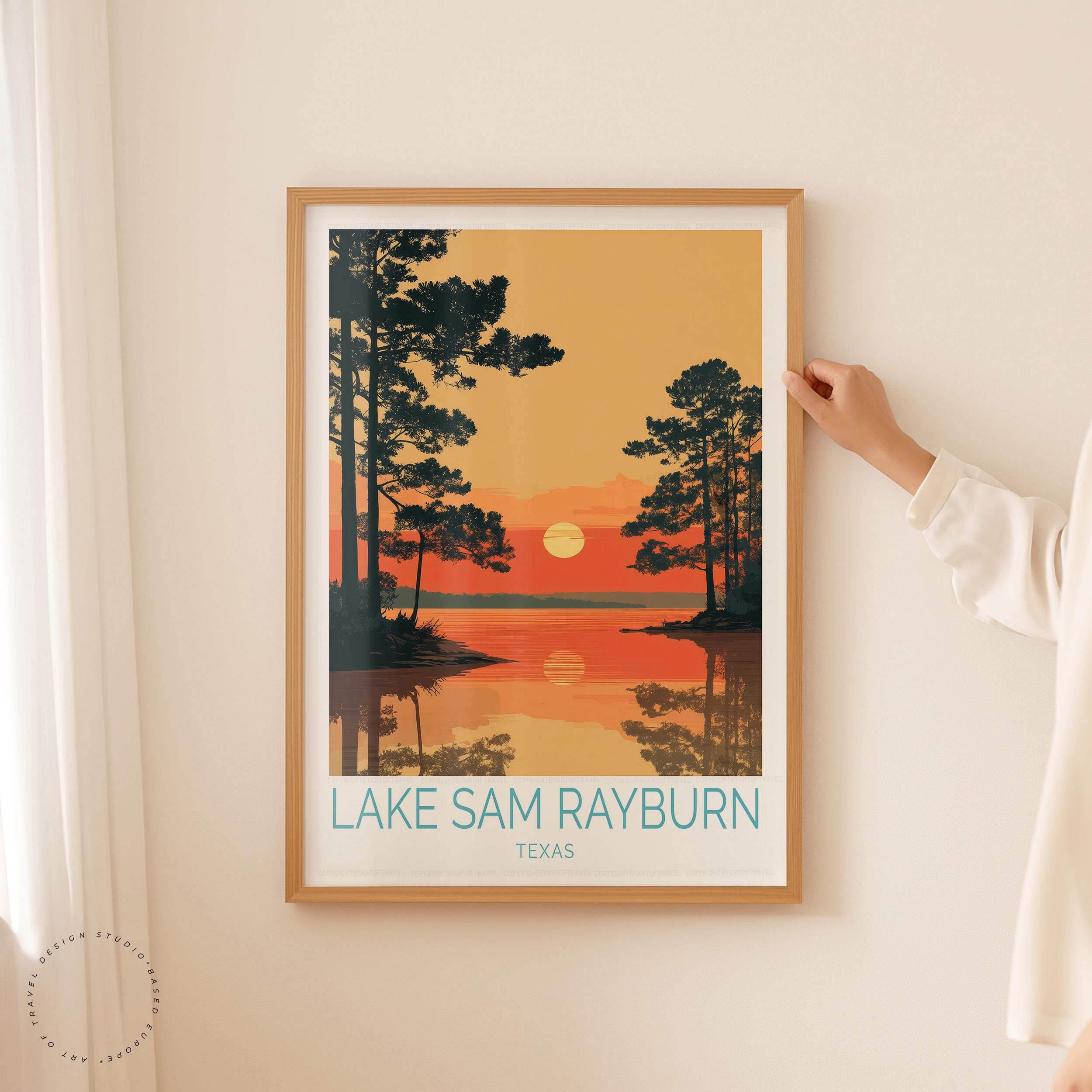 Lake Sam Rayburn Texas Travel Poster – Sunset Lake Wall Art, Texas