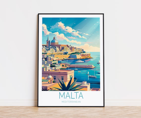 Malta Travel Print, Mediterranean Wall Art, Europe Custom Travel Poster, Home Decor, Birthday Present, Personalised Gifts